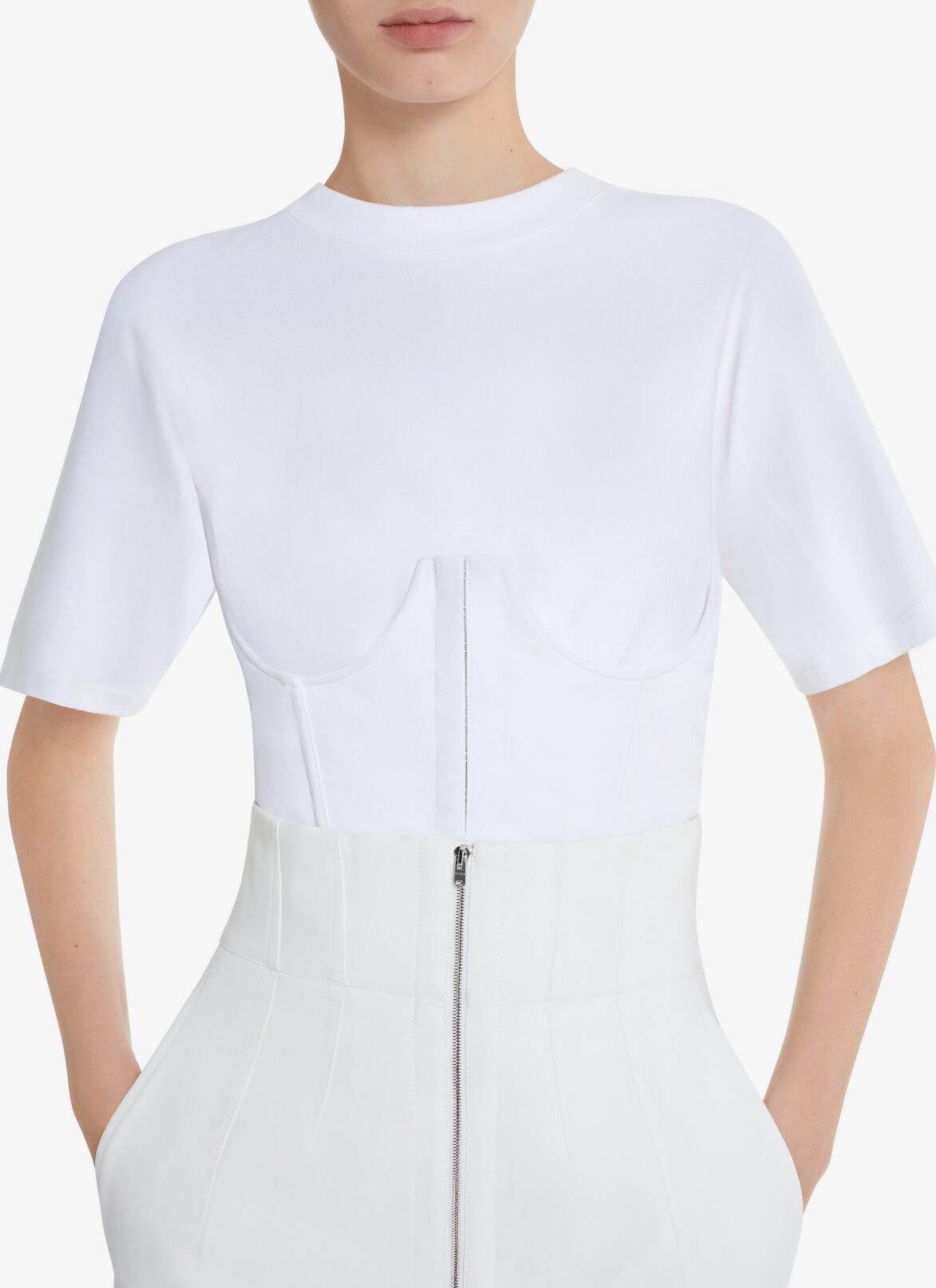 JERSEY CORSET T-SHIRT ALAÏA WHITE JERSEY CORSET T-SHIRT
